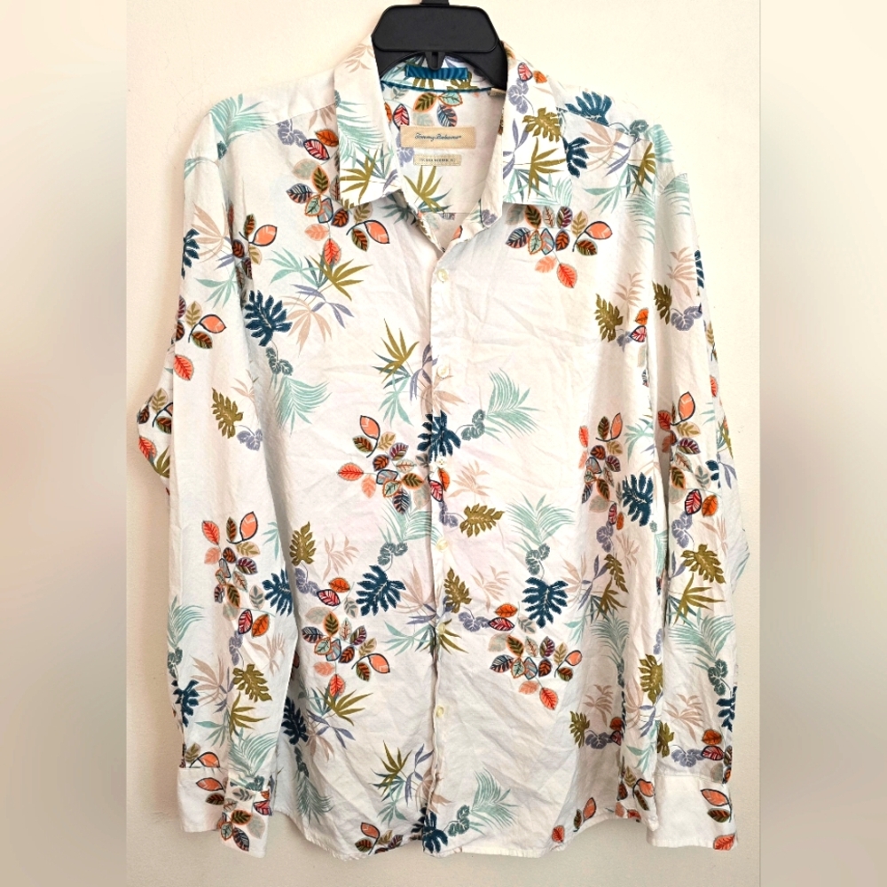 Men's Tommy Bahama Island Modern Fit Button Front Shirt XXL Silk Blend Summer